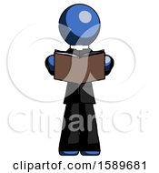 Blue Clergy Man Reading Book While Standing Up Facing Viewer