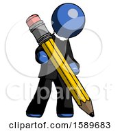 Poster, Art Print Of Blue Clergy Man Writing With Large Pencil