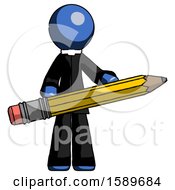 Poster, Art Print Of Blue Clergy Man Writer Or Blogger Holding Large Pencil