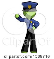 Green Police Man Waving Right Arm With Hand On Hip