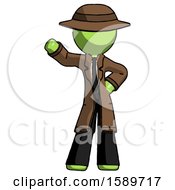 Green Detective Man Waving Right Arm With Hand On Hip