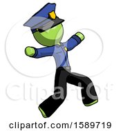 Poster, Art Print Of Green Police Man Running Away In Hysterical Panic Direction Right