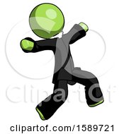 Poster, Art Print Of Green Clergy Man Running Away In Hysterical Panic Direction Right