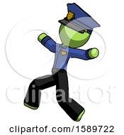 Poster, Art Print Of Green Police Man Running Away In Hysterical Panic Direction Left