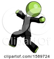 Poster, Art Print Of Green Clergy Man Running Away In Hysterical Panic Direction Left