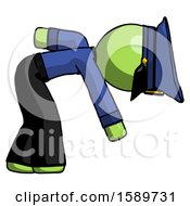 Poster, Art Print Of Green Police Man Picking Something Up Bent Over