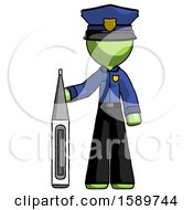 Poster, Art Print Of Green Police Man Standing With Large Thermometer