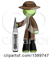 Poster, Art Print Of Green Detective Man Standing With Large Thermometer