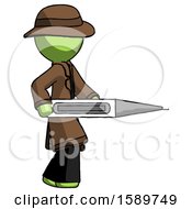 Poster, Art Print Of Green Detective Man Walking With Large Thermometer