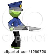 Green Police Man Walking With Large Thermometer