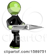 Poster, Art Print Of Green Clergy Man Walking With Large Thermometer