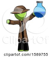 Poster, Art Print Of Green Detective Man Holding Large Round Flask Or Beaker