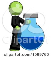 Poster, Art Print Of Green Clergy Man Standing Beside Large Round Flask Or Beaker