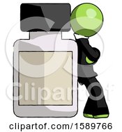 Poster, Art Print Of Green Clergy Man Leaning Against Large Medicine Bottle