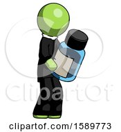 Green Clergy Man Holding Glass Medicine Bottle