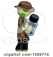 Poster, Art Print Of Green Detective Man Holding Glass Medicine Bottle