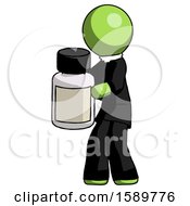 Poster, Art Print Of Green Clergy Man Holding White Medicine Bottle