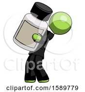 Green Clergy Man Holding Large White Medicine Bottle