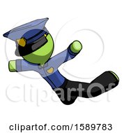 Green Police Man Skydiving Or Falling To Death