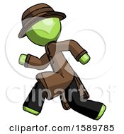 Poster, Art Print Of Green Detective Man Running Fast Left