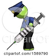 Green Police Man Using Syringe Giving Injection