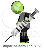 Green Clergy Man Using Syringe Giving Injection