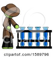 Poster, Art Print Of Green Detective Man Using Test Tubes Or Vials On Rack