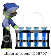 Poster, Art Print Of Green Police Man Using Test Tubes Or Vials On Rack