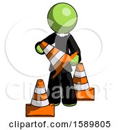 Poster, Art Print Of Green Clergy Man Holding A Traffic Cone