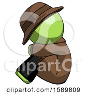 Poster, Art Print Of Green Detective Man Sitting With Head Down Facing Sideways Left