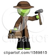 Poster, Art Print Of Green Detective Man Holding Tools And Toolchest Ready To Work