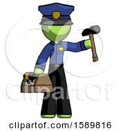 Poster, Art Print Of Green Police Man Holding Tools And Toolchest Ready To Work