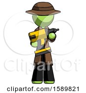 Poster, Art Print Of Green Detective Man Holding Large Drill