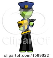 Poster, Art Print Of Green Police Man Holding Large Drill