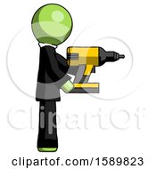Poster, Art Print Of Green Clergy Man Using Drill Drilling Something On Right Side