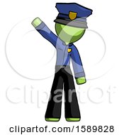 Green Police Man Waving Emphatically With Right Arm