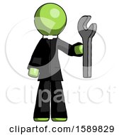 Green Clergy Man Holding Wrench Ready To Repair Or Work