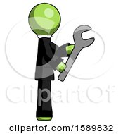 Green Clergy Man Using Wrench Adjusting Something To Right
