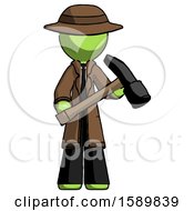 Poster, Art Print Of Green Detective Man Holding Hammer Ready To Work