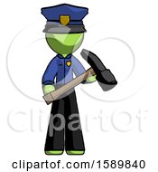 Poster, Art Print Of Green Police Man Holding Hammer Ready To Work
