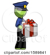 Poster, Art Print Of Green Police Man Giving A Present