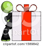 Poster, Art Print Of Green Clergy Man Gift Concept - Leaning Against Large Present