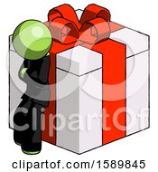 Poster, Art Print Of Green Clergy Man Leaning On Gift With Red Bow Angle View