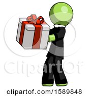 Poster, Art Print Of Green Clergy Man Presenting A Present With Large Red Bow On It