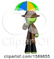Poster, Art Print Of Green Detective Man Holding Umbrella Rainbow Colored