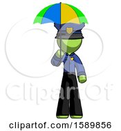 Green Police Man Holding Umbrella Rainbow Colored