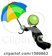 Green Clergy Man Flying With Rainbow Colored Umbrella