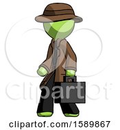 Green Detective Man Walking With Briefcase To The Left