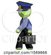 Green Police Man Walking With Briefcase To The Left