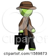 Green Detective Man Walking With Briefcase To The Right
